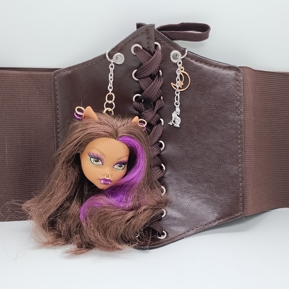 Clawdeen Wolf Monster High Doll Head Corset Belt Brown Silver Chains Gold Charms